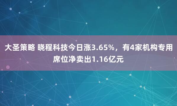大圣策略 晓程科技今日涨3.65%，有4家机构专用席位净卖出1.16亿元